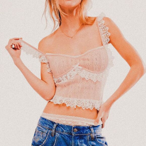 For Love And Lemons Tops - For Love & Lemons Andy Babydoll Knit Tank – Baby Pink Lace Trim (Sz M, NWT)